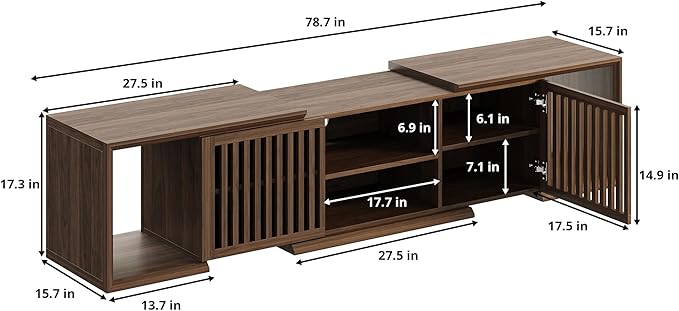 IRONCK TV Stand for TVs up to 75 Inches, Adjustable TV Stands for Living Room, Corner Entertainment Center with Open Storage Shelves, Dark Walnut