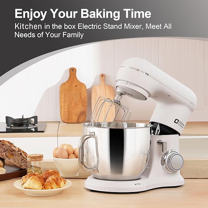 Kitchen in the box 7QT 900W 10-Speed Stand Mixer, Tilt-Head Kitchen Electric Mixer with Dough Hook, Whisk & Flat Beater(Frost White)