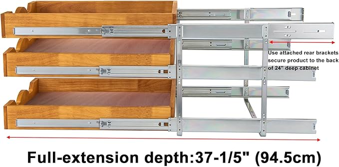 DINDON 3 Tier Pull Out Cabinet Organizer 14”W X21”D Slide Out Shelves With Shelf Liner for Kitchen Wood Roll Out Drawers Pantry Organization