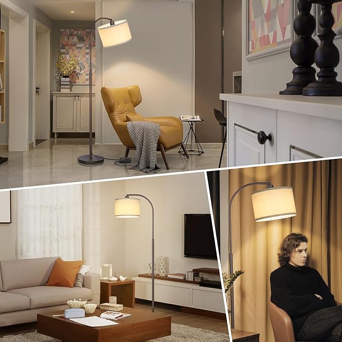 Boncoo Dimmable Floor Lamp, Standing Lamp with Stepless Dimmer, Brown Floor Lamp with Adjustable Linen Beige Shade for Living Room Study Room Office, 9W 3000K Bulb Included