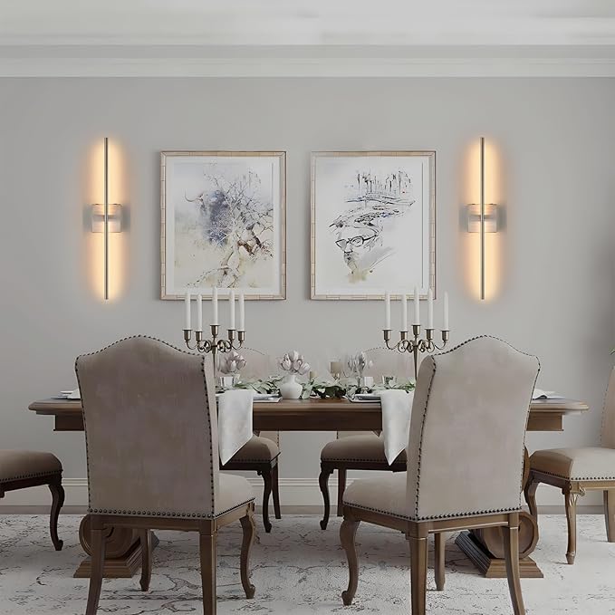 Rechargeable Battery Operated Wall Sconces set of 2, Brushed Nickel Wireless Wall Sconce with Remote Control, 3000K-6000K Dimmable LED Wall Light for Living Room Hallway Bedroom Stairs, 29 Inchs