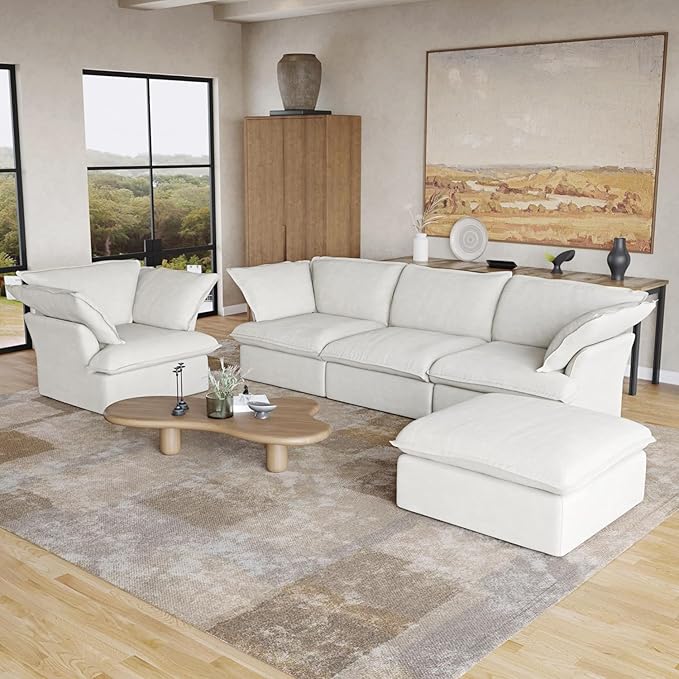 JACH Ottoman Module for Living Room, Cushion Covers Removable, Minimalist Comfy Breathable Ottoman Paired with Sofa Couch for Living Room Apartment, Beige