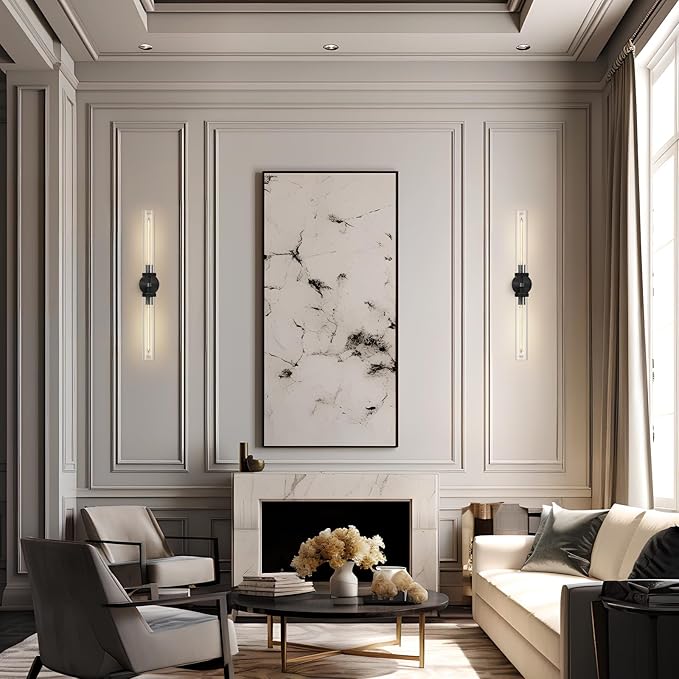 Modern 2-Light Black 30in Knurled Wall Sconces, Double Glass Sconces Wall Lighting, Bathroom Vanity Light Sconces, Wall Lights for Living Room Bedroom Hallway Kitchen Bathroom Mirror Includes bulbs