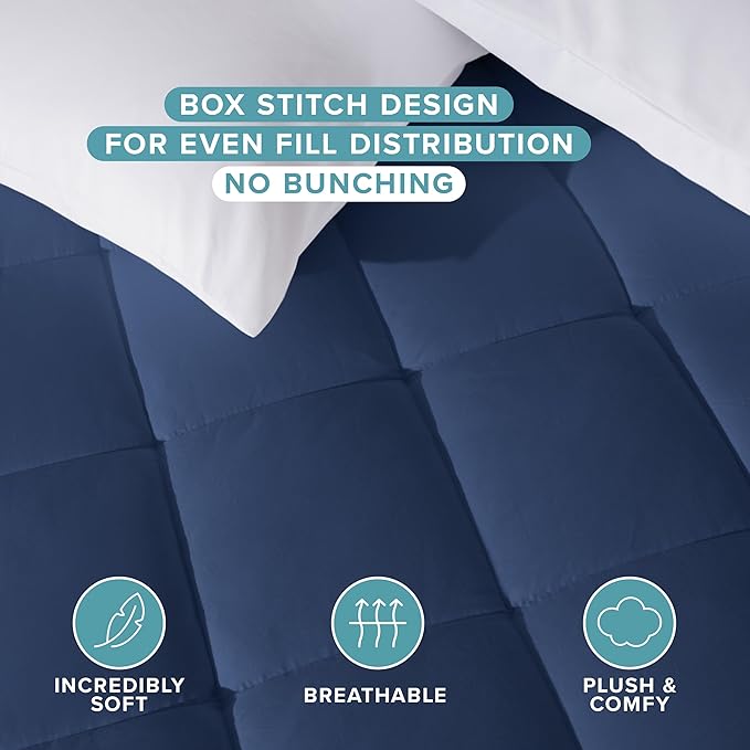 Bare Home Full Mattress Topper Cotton Top - Plush Topper for Mattress - Fitted Mattress Cover - Cooling Breathable Air Flow - 8" to 21" Deep Pocket - Soft Mattress Pad (Full, Dark Blue)