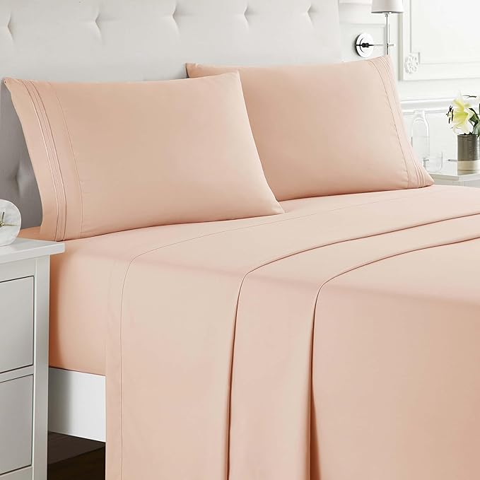 Clara Clark Full XL Bed Sheet Set - Wrinkle, Fade, Stain Resistant, Deep Pocket Sheets - Luxury Soft Bedding Sheets & Pillowcases, Full XL Peach