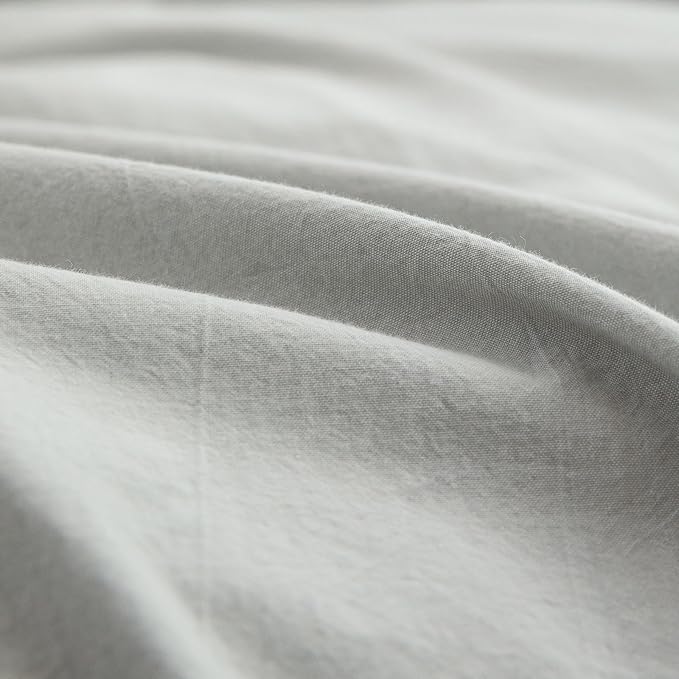 BESTOUCH Duvet Cover Set 100% Washed Cotton Linen Feel Super Soft Comfortable Chic Lightweight 3 PCs Home Bedding Set Solid Northern Droplet Grey Super King Plus