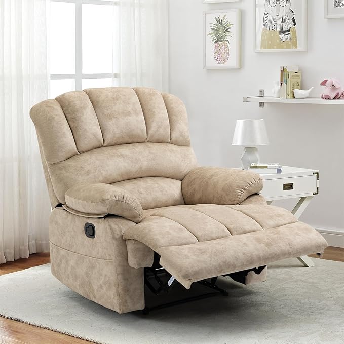 Large Recliner, 23" Wide Seat, A Recliner with Three Position, Recliner Chair Oversized with Two Side Pockets, Light Beige