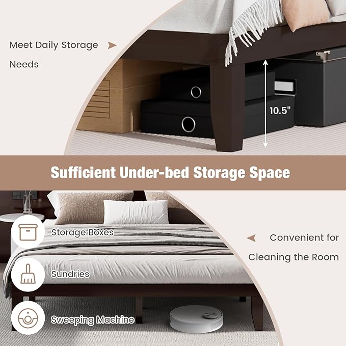 Giantex 14 Inch King Wood Platform Bed Frame, Minimalist Style Mattress Foundation with Solid Rubber Wood, Heavy Duty Slat Support, Without Headboard, Easy Assembly, No Box Spring Needed, Espresso