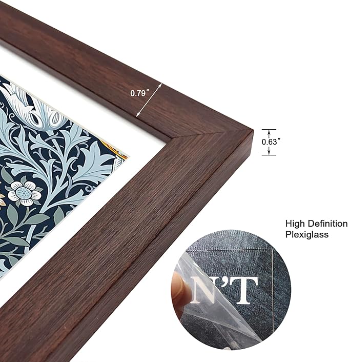 8x8 Picture Frame Set of 9 for Pictures 5x5 with Mat or 8x8 Without Mat, Wall or Tabletop Gallery Photo Frames Walnut