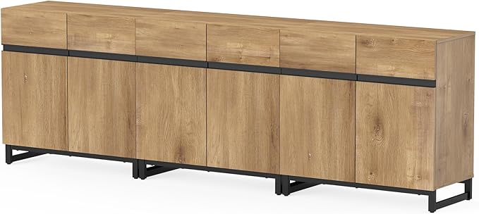 WAMPAT Modern TV Stand for TVs up to 110 inch, 3 in 1 Wood Entertainment Center TV Console Table with Adjustable Shelves and Metal Base for Living Room,Bedroom,Oak