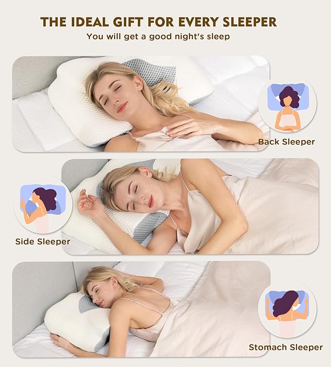 Osteo Cervical Pillow for Neck Pain Relief, Hollow Design Odorless Memory Foam Pillows with Cooling Case, Adjustable Orthopedic Bed Pillow for Sleeping, Support for Side Back Sleepers