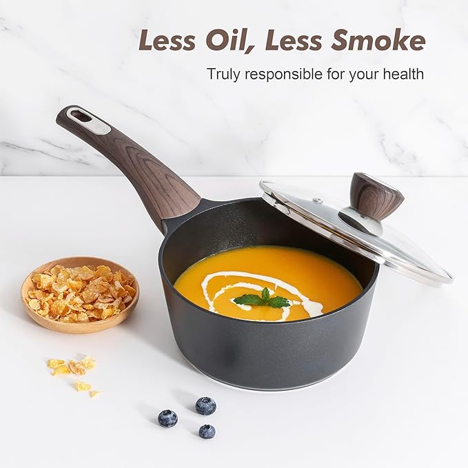 SENSARTE Pots and Pans Set Non stick, Non toxic Healthy Induction Cookware Sets, 14 Pcs Non Stick Kitchen Cooking Set with Frying Pans Set & Saucepan, PFOA PFOS APEO Free, Black