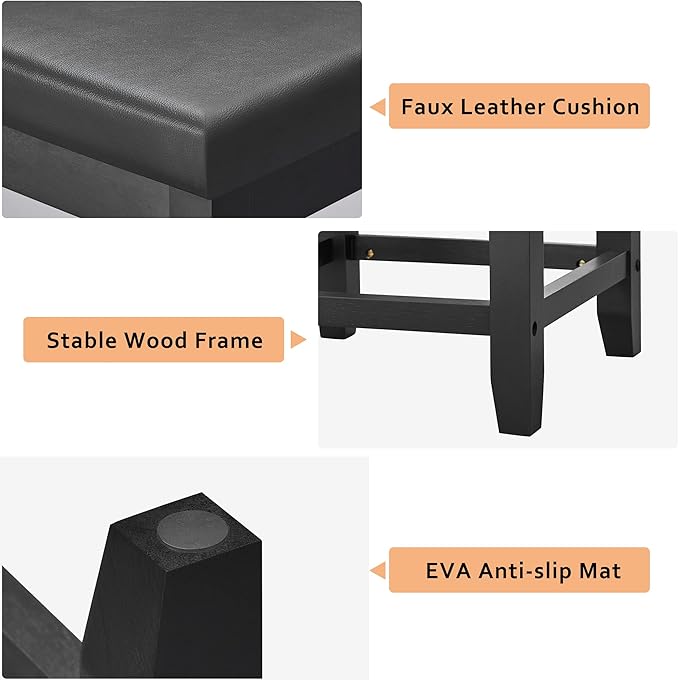 BEWISHOME Vanity Stool, Bedroom Vanity Chair with Upholstered Seat, Desk & Piano Stool Soft Cushioned Seat, Square 18” Height Makeup Bench, Vanity Bench Capacity 300lb Black FSD06H