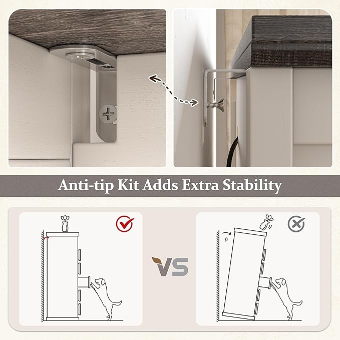 EnHomee Farmhouse 6 Drawer Dresser for Bedroom LED Light & Power Outlets, 48" H Wood Dressers & Chests of Drawers with Natural Texture, Hallway, Antique White