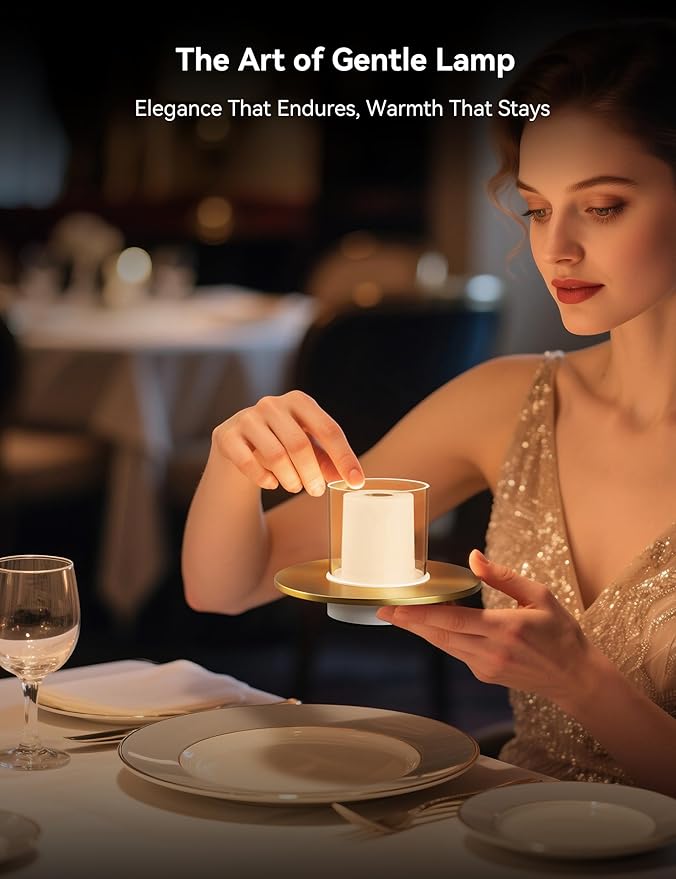 Tubicen Cordless Lamp for Table, Battery Operated Rechargeable Cordless Table Lamp 4-Level Touch Dimmable Electronic LED Flameless Candle Lamp for Home Decor Seasonal Festival Celebration Anniversary