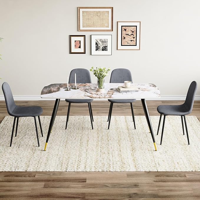 Dining Table Set for 4, Dining Room Table Set for 4, Sintered Stone Kitchen Table Top and Modern Chairs Set of 4 for Kitchen Dining Living Room