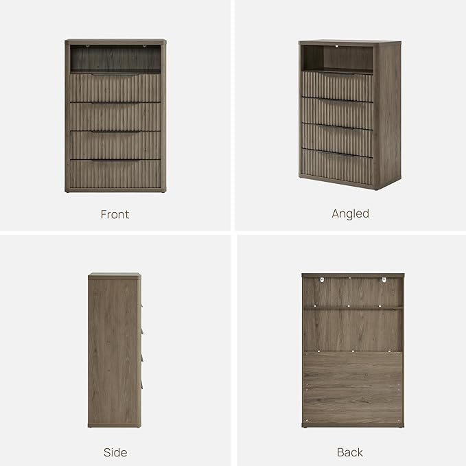 SICOTAS Dresser for Bedroom - Tall Dressers & Chests of Drawers with 4 Drawers Large Modern Dresser for Closet Fluted Wide TV Stand Clothes Closet Storage for Bedroom Hallway Entryway, Grey Alder