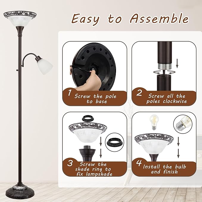 Luvkczc 70" Floor Lamp for Living Room, Bedroom, Office - 2 Head Standing Lamp with Metal Pole & Heavy Base - Vintage Tall Corner Reading Light - No Bulbs Included