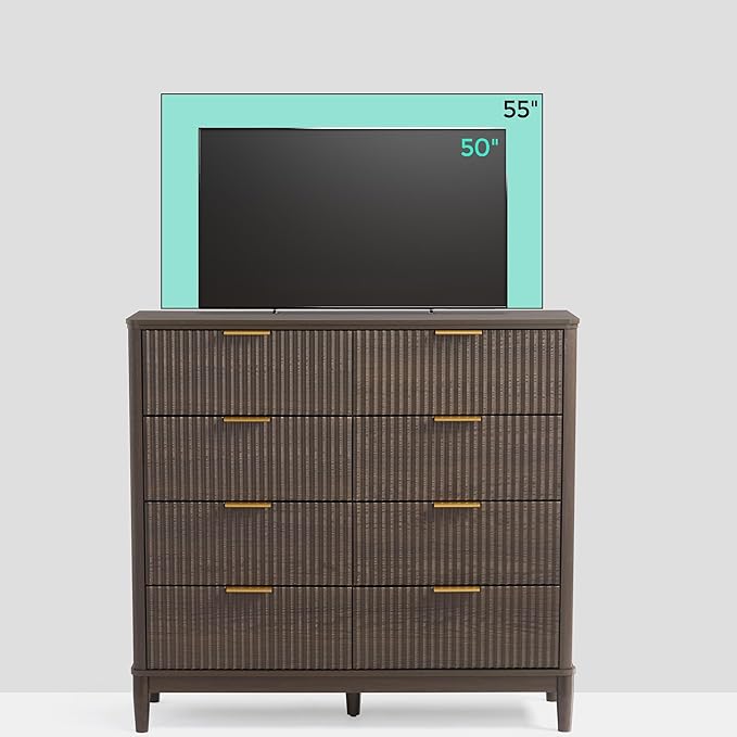 LINSY 8 Drawer Double Dresser for Bedroom, Modern Fluted Wood Chest of Drawers with Gold Metal Handles, Wide Storage Dresser TV Stand for Bedroom, Living Room, Entryway, Walnut