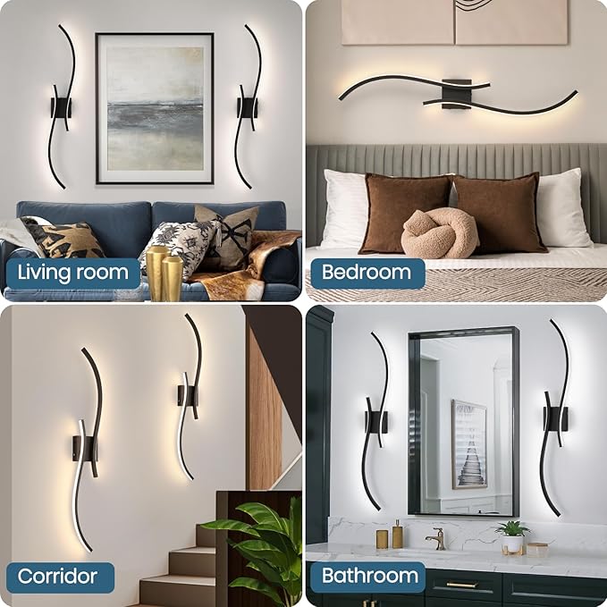 Battery Operated Wall Sconce Set of 2, 18000mAh Black Rechargeable Wall Lights with Remote Control,3000K-6000K Dimmable LED Wireless Wall Light for Living Room Bedroom Hallway,39.3 Inch (Black)