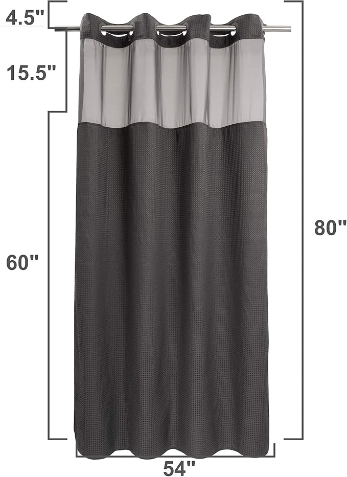 River Dream Heavyweight No Hooks Required Dotted Waffle Weave Shower Curtain with Snap in Liner -Stall 54W x 80H,Hotel Grade,Spa Like Bath Curtain,Graphite Grey