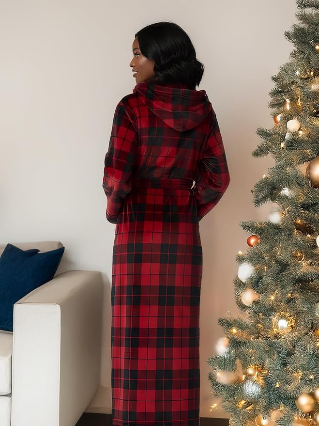 Alexander Del Rossa Womens Robe, Long Plush Bathrobe with Hood, Hooded Robes for Women Plus Size Bath Robe