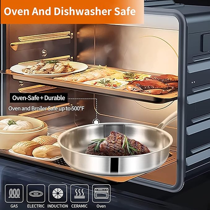 DELARLO Tri-Ply Stainless Steel Saute Pan Set With Lid Kitchen Cookware Set,Frying Pan Set Heats quickly Cookware, Suitable for All Stove Kitchen, Pots and Pans set