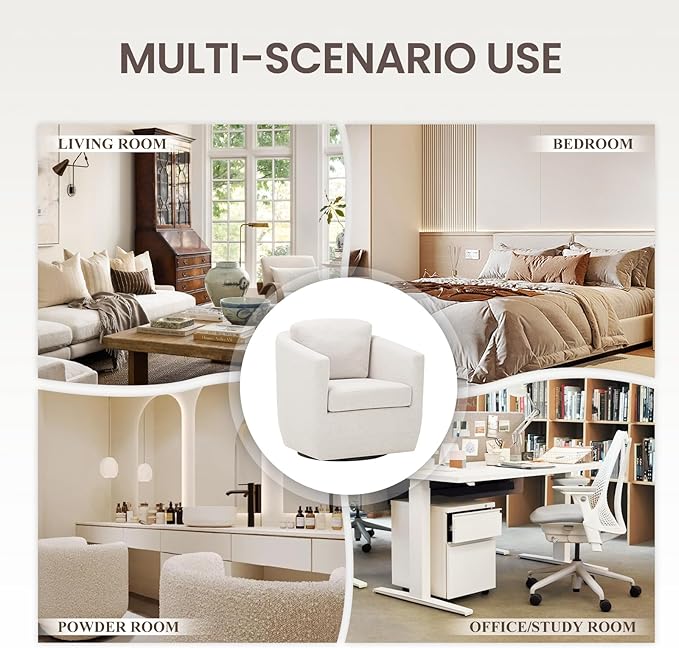 COLAMY 360° Swivel Accent Chair with Pillow, Living Room Armchair No-Sag Foam & Sturdy Metal Base, Fully Assembled Swivel Accent Single Sofa for Bedroom Living Room, Reading Room, Beige