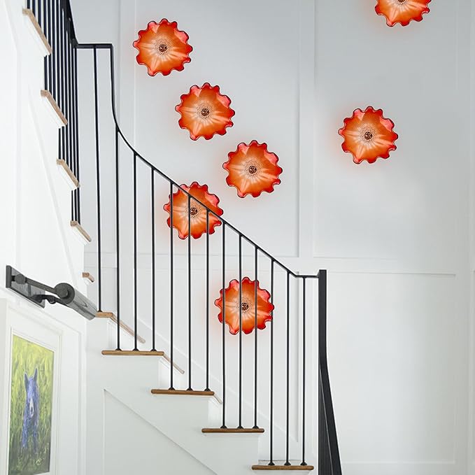 Hand Blown Glass Wall Plates Decor, Modern Unique Glass Wall Art, Murano Blown Glass Wall Art with Transparent and Easy to Clean for Staircase, Living Room, Kitchen, Hallway