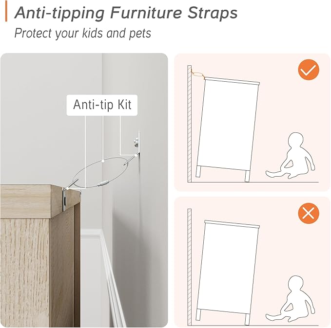 WAMPAT TV Stand Dresser for 75+ Inches TVs, 2-in-1 Wood Media Console Table with 6 Drawers, Modern Highboy Entertainment Center with Storage for Living Room Bedroom, Natural Oak