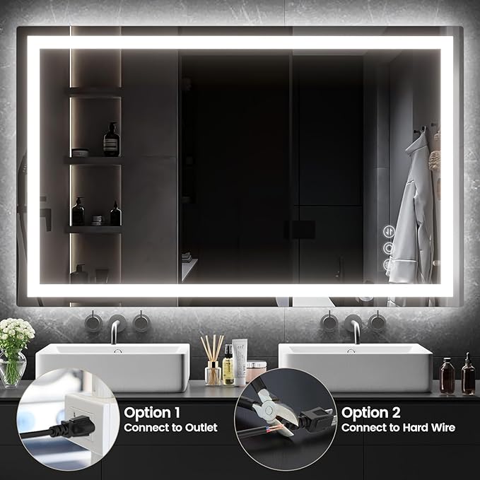 30"x 48" LED Mirror for Bathroom with Frontlit and Backlit, Anti-Fog, 3 Colors Temperature & Dimmable, Wall Mounted Bathroom Mirror