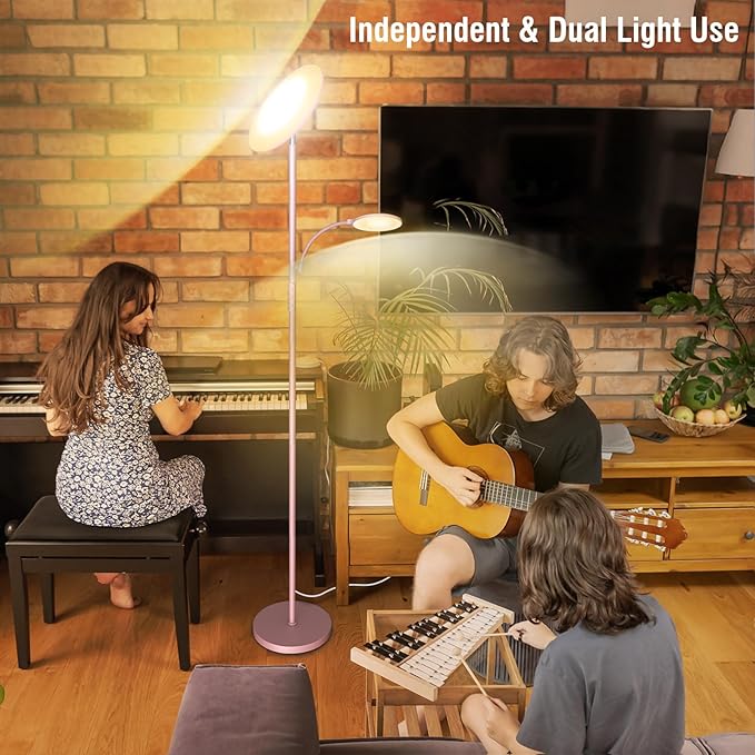 Pink Floor Lamps for Living Room, 44W/4500LM Super Bright 2 in 1 LED Floor Lamp with Remote, Stepless Dimmable, 69" Tall Standing Floor Lamp with Bendable Reading Light for Bedroom Office