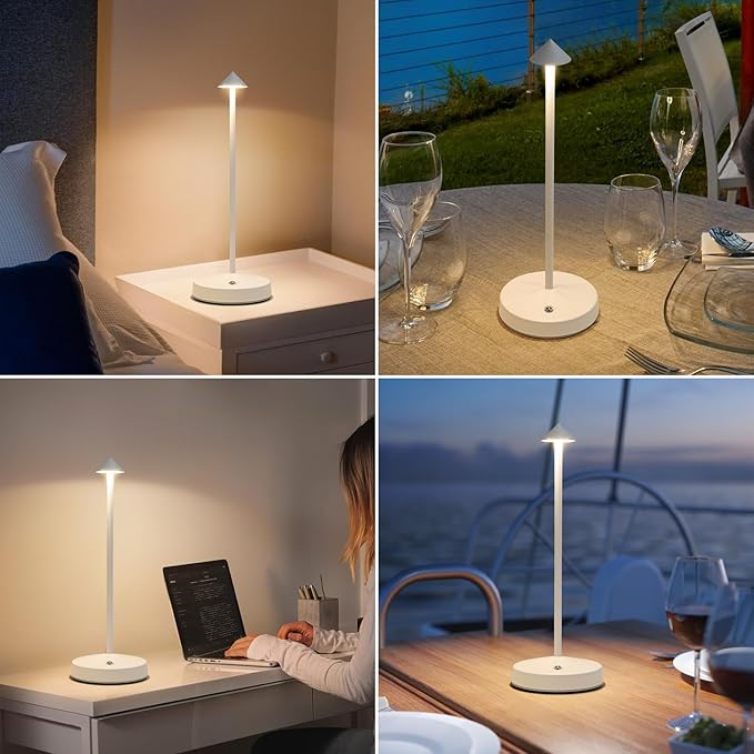 Rechargeable Table Lamp Cordless,3000 Mah Battery Powered Lamp 2 Level Dimmable Table Lamps Mini Table Lamp in Aluminium 3000k Touch Lamp Cordless Table Lamps for Indoor & Outdoor (White)