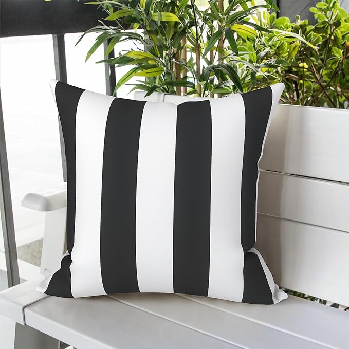 LVTXIII Indoor Outdoor Pillow Covers, Covers ONLY Patio Accent Square Toss Pillow Cushion Case 18" x 18" Pack of 2 for Sofa Couch Patio Furniture Decoration – Cabana Black