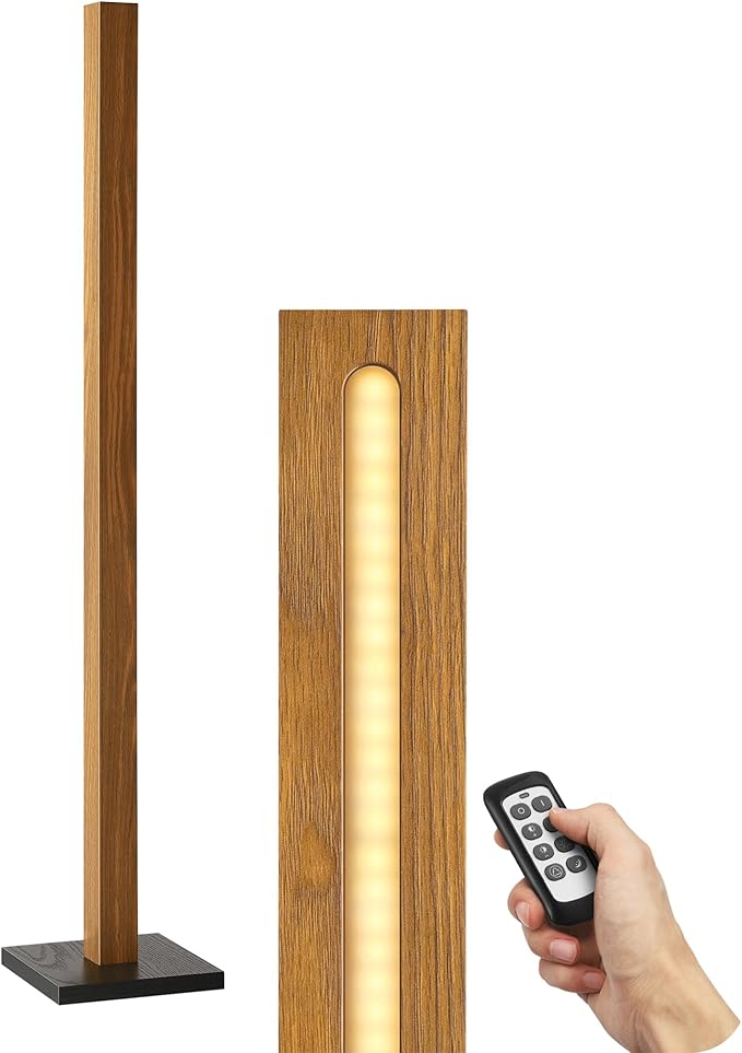EDISHINE Mid Century Modern Floor Lamp with Remote, Dimmable Wood LED Corner Lamp, Minimalist Standing Mood Lighting for Living Room, Bedroom, Office, 7 Color Temperature 2700K~6000K, 48.43"