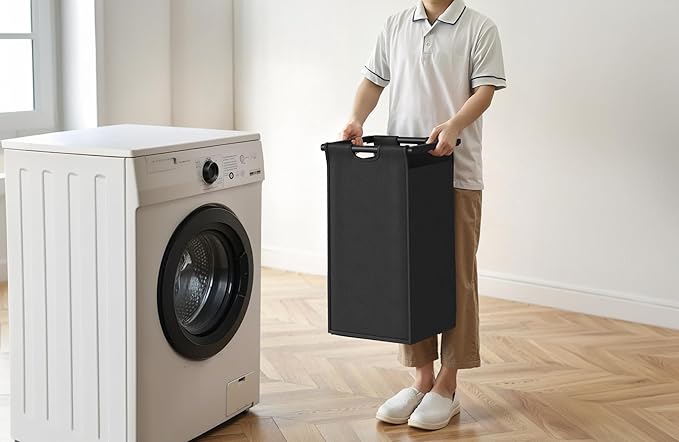 Laundry Hamper with Shelf, Laundry Basket 5 Section, Laundry Sorter with Pull-Out Removable Large Bags and Movable Wheels, Metal Frame, 5 x 15.87 Gallons (60L), Rustic Brown + Blck PF08XLY