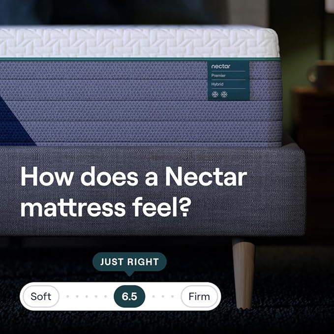 Nectar Premier Split King Adjustable Base & 13” Hybrid Mattress (New) - Head/Foot Incline - Medium Firm Memory Foam & Coils - Cooling Upgrade - 3 Massage Settings - 365-Night Trial & Forever Warranty