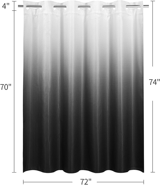 MitoVilla No Hooks Needed Black Ombre Waffle Shower Curtain with Snap-in Liner, Modern Waffle Weave Heavy Duty Fabric Cloth Shower Curtain for Luxury Neutral Hotel Spa Bathroom Decor, 72 x 74