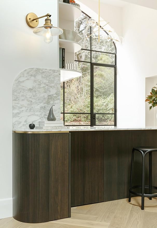 Industrial Vintage Wall Sconce 1-Light with Funnel Ribbed Clear Glass Shade, Indoor Wall Mounted Lamp Fixture for Living Room Bedroom Bathroom Over Kitchen Sink