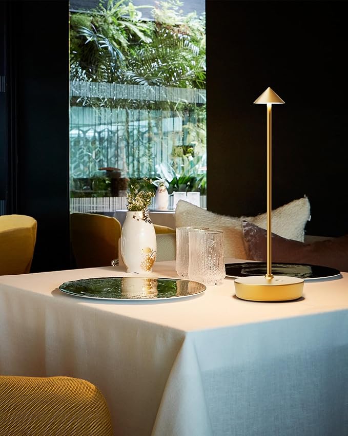 Cordless Table Lamps Rechargeable, 6000mAh Battery Operated LED Desk Lamp Outdoor Waterproof Portable Touch Dimmable Table Night Light for Patio Restaurant Dining Home Gold