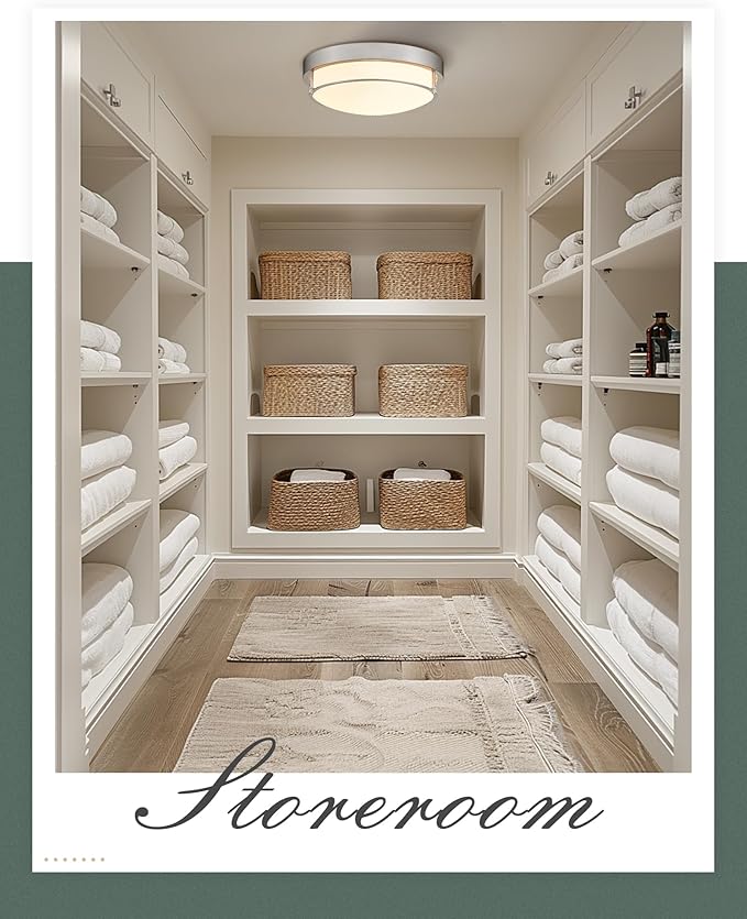 Close to Ceiling Light Fixtures, Bushed Nickel Farmhouse Ceiling Light with 2 Light for Laundry Kitchen Bedroom Bathroom, 4822-BN