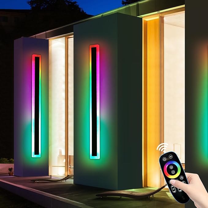 Mikeru Modern Outdoor Light Fixture, 57inch Modern RGB Outdoor Wall Light 10%-100% Dimmable with Memory Function Long Outdoor Porch Lights Featuring Multiple Modes and 12 Colors for Patio Entryway