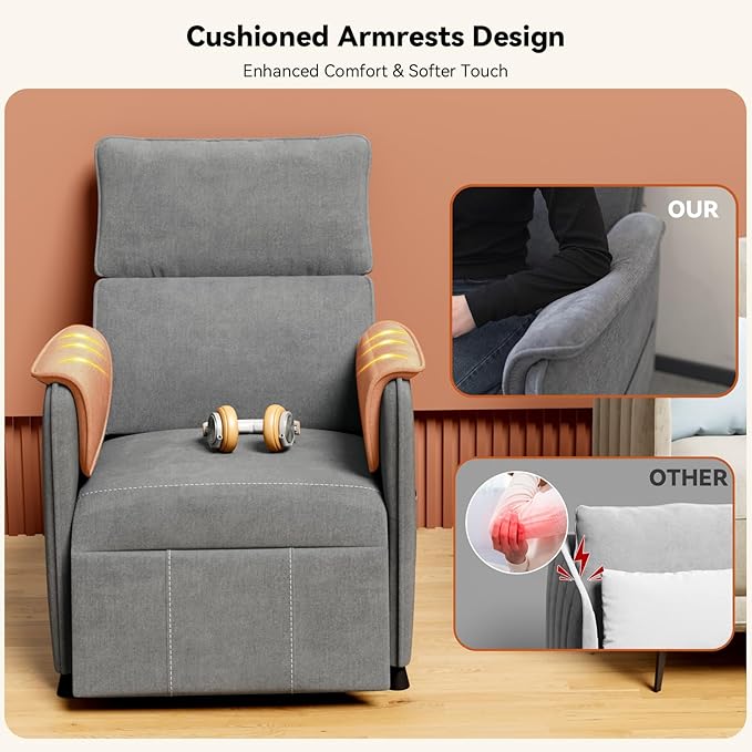 Recliner Chair,Electric Adjustable Flannelette Recliner with Remote Control and Padded Backrest,Home Theater Recliner Single Sofa Seat with Thick Seat Cushion for Living Room Bedroom (Grey)