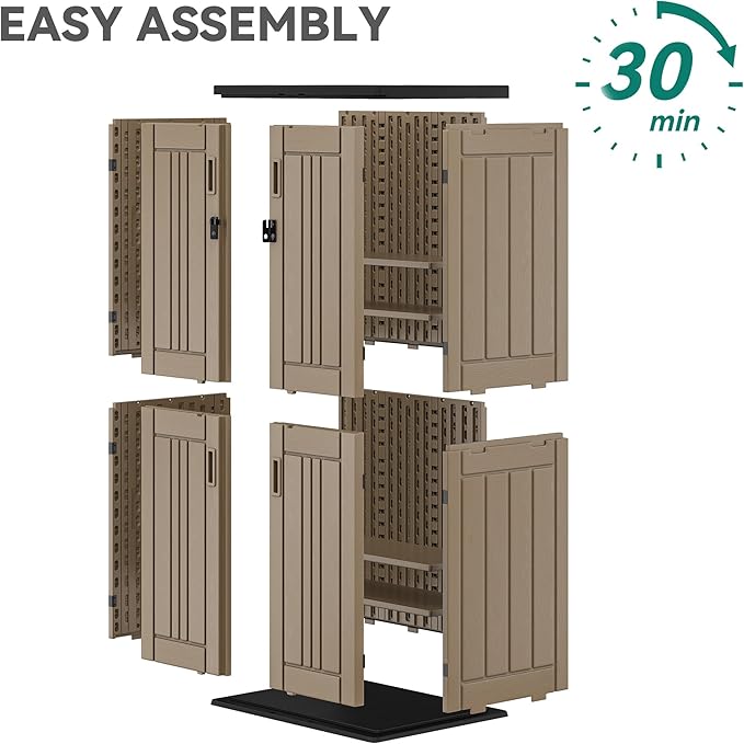 YITAHOME Outdoor Tall Storage Cabinet with 4 Shelves, Waterproof Resin Vertical Tool Shed, Lockable 30 cu. ft. Storage Shed for Patio, Garden, Yard, Brown