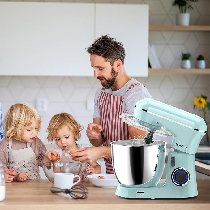 Stand Mixer, 6.5QT 10-Speed Tilt-Head Electric Stand Mixer, 3-In-1 Kitchen Mixer with Bowl, Dough Hook, Whisk and Beater, Food Mixer for Baking, Cake and Most Home Cooks, Blue