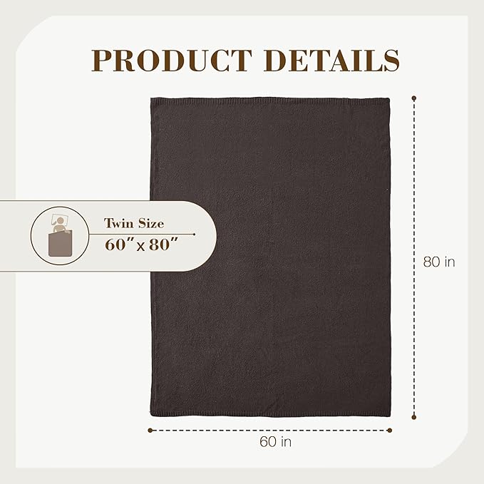 Carriediosa Wool Blend Knit Throw Blanket 60" X 80" Twin, 50% Recycled Polyester Soft Cable Knitted Fluffy Throws for Couch Lightweight Woven Blankets for Sofa Fuzzy Cozy Bed Cover, Chestnut Brown