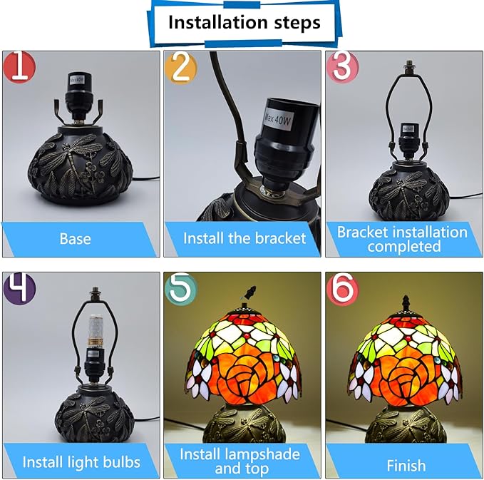 Small Tiffany Stained Glass Lamp, 3 Color Temperatures Bedside Lamp, 8 Inch Mushroom Desk Light for Bedroom Living Room Office Home Decor (Two-Color Rose)