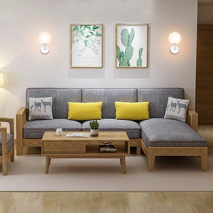 Modern Globe Wall Sconce Industrial Bathroom Vanity Wall Light with White Globe Glass Lampshade Elegant Mid Century Ball Lighting Fixture (Chrome Color)