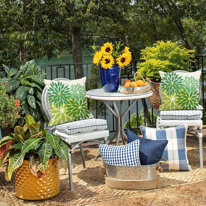 DFXSZ Outdoor Throw Pillow Covers 18x18 Inch Set of 2 Waterproof Spring Summer Geometric Elegant Dark Light Green Outdoor St Patricks Pillow Covers for Patio Funiture Garden Couch 168A18