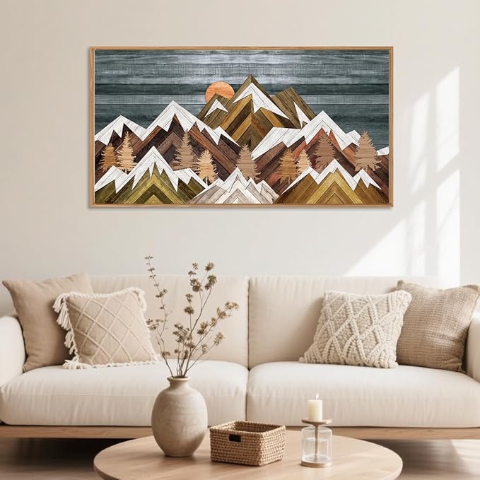 BINCUE Boho Mountain Wall Art Framed Mountain Landscape Canvas Artwork for Living Room Bedroom Bathroom Office 20x40 Inch